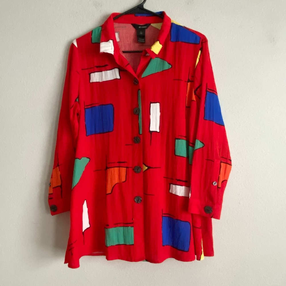 Ali Miles Geometric Abstract Print Wire Collar 3/4 Sleeve Tunic Size S